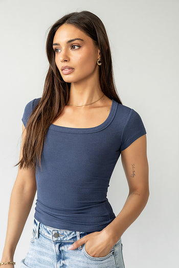 Freya Ribbed Top in Navy - FINAL SALE