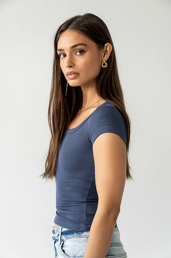 Freya Ribbed Top in Navy - FINAL SALE