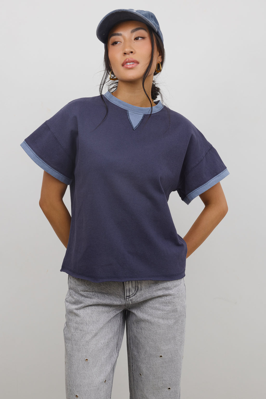 Jace Contrast Tee in Navy - FINAL SALE