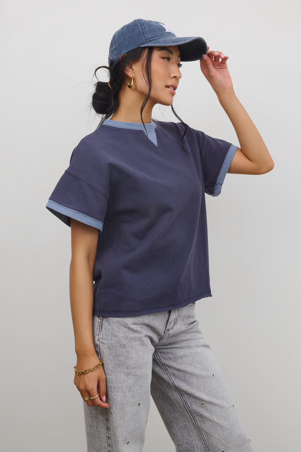 Jace Contrast Tee in Navy - FINAL SALE