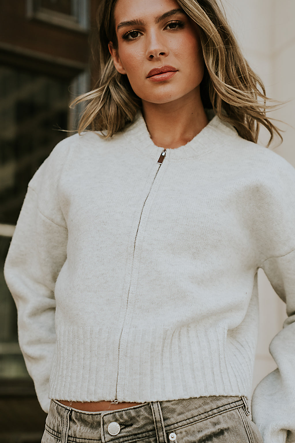 Kelly Knit Bomber Jacket in Grey - FINAL SALE