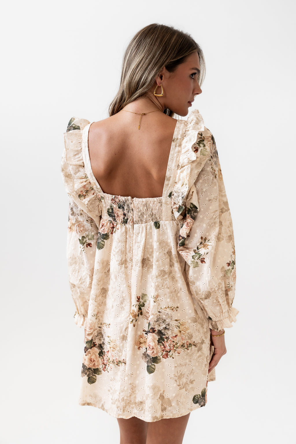 smocked zip up back closure 