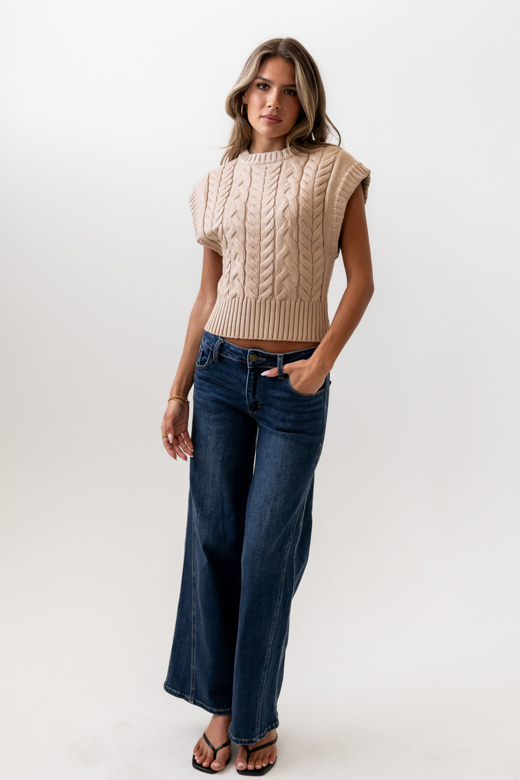 Lennie Cable Knit Top in Taupe - FINAL SALE
