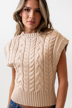 Lennie Cable Knit Top in Taupe - FINAL SALE