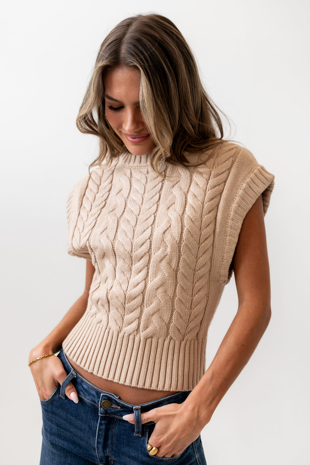 Lennie Cable Knit Top in Taupe - FINAL SALE