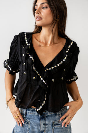 Suzie Embroidered Blouse in Black - FINAL SALE