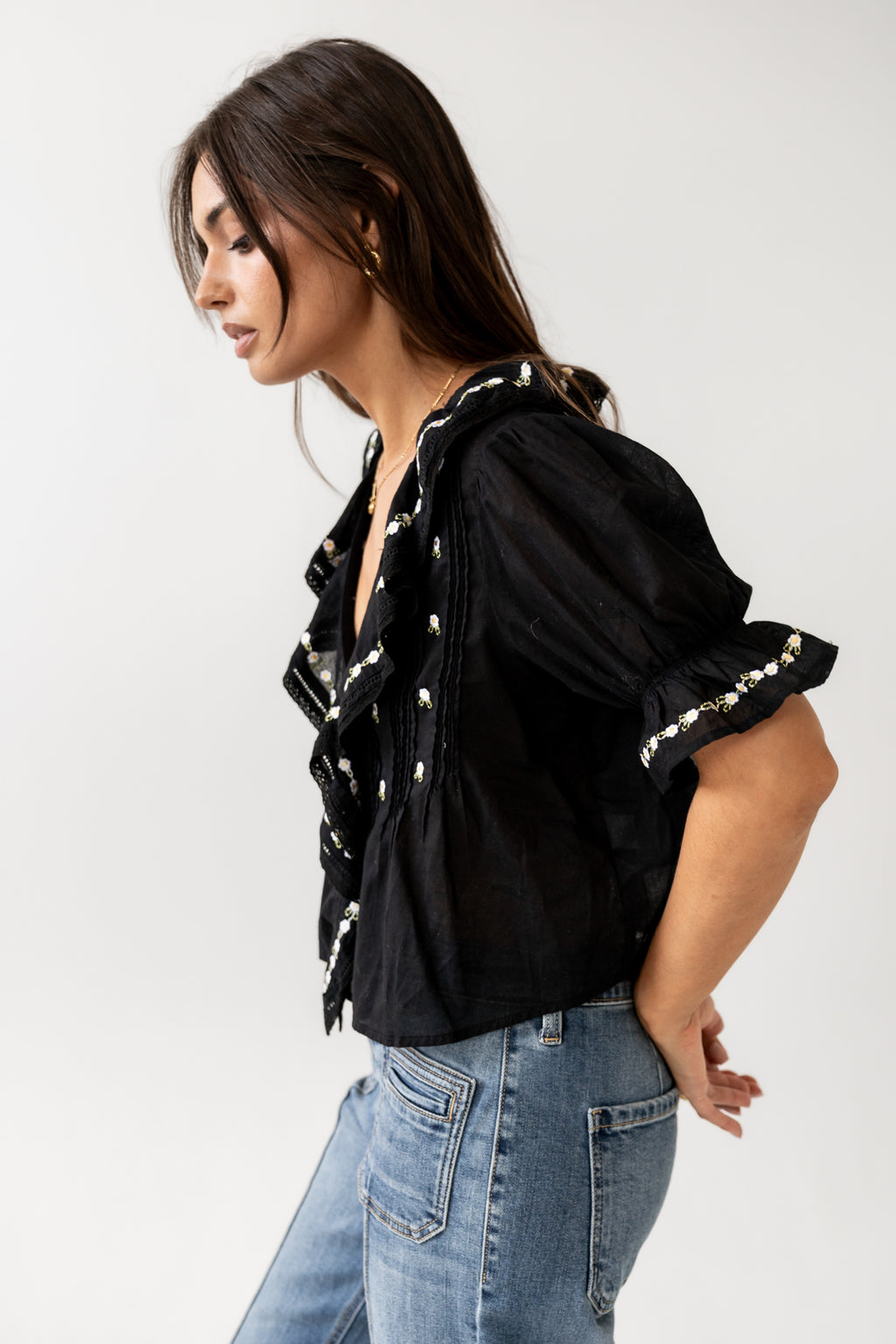 RUFFLE DETAIL ON FRONT OF BLOUSE 