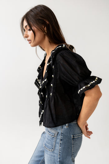 RUFFLE DETAIL ON FRONT OF BLOUSE 