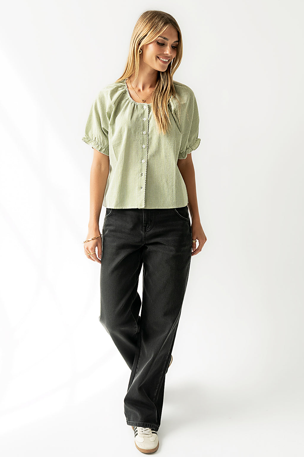 Benny Gingham Blouse in Green - FINAL SALE