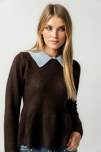 Libby Peplum Sweater in Brown - FINAL SALE