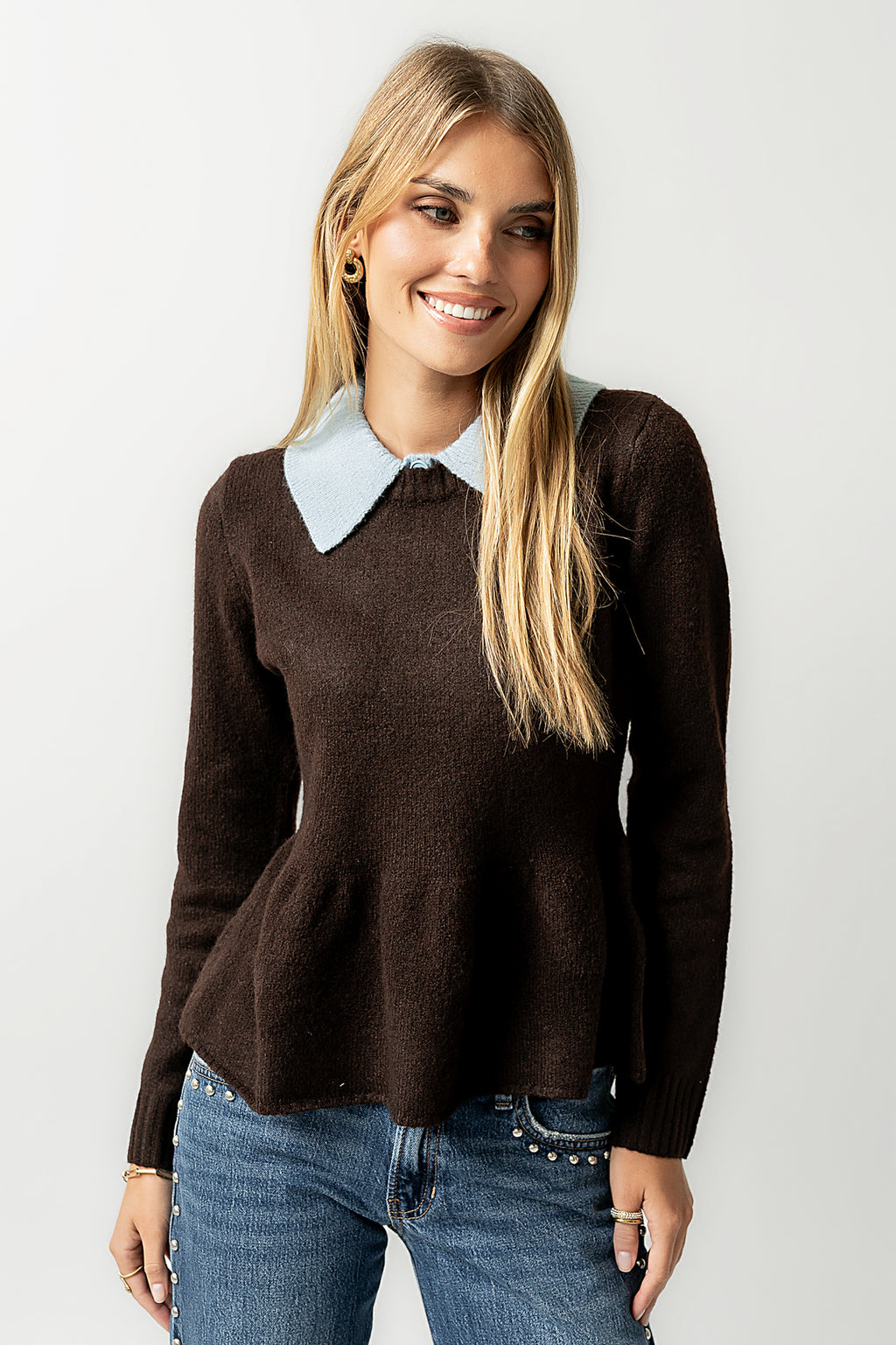 Libby Peplum Sweater in Brown - FINAL SALE