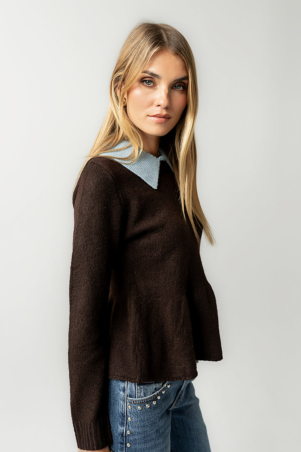 Libby Peplum Sweater in Brown - FINAL SALE