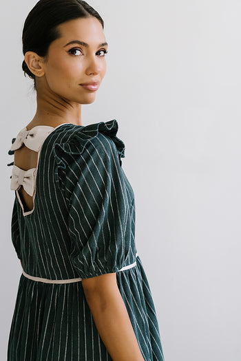 Berlin Corduroy Baby Doll Midi Dress in Green - FINAL SALE