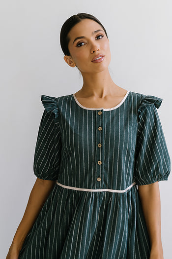 Berlin Corduroy Baby Doll Midi Dress in Green - FINAL SALE