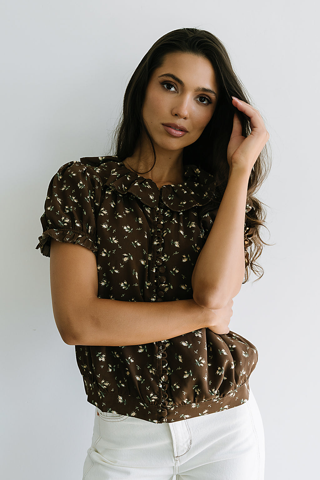 Bennie Collared Blouse in Brown
