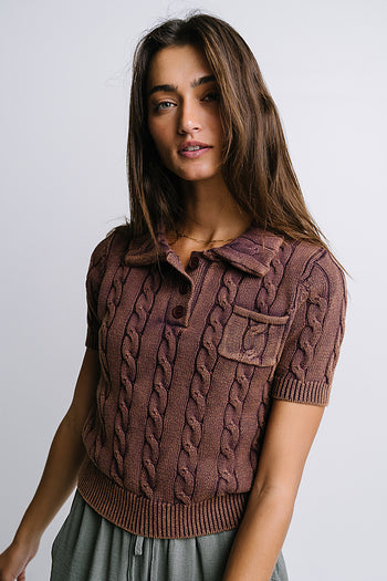 Halle Cable Knit Top in Plum - FINAL SALE