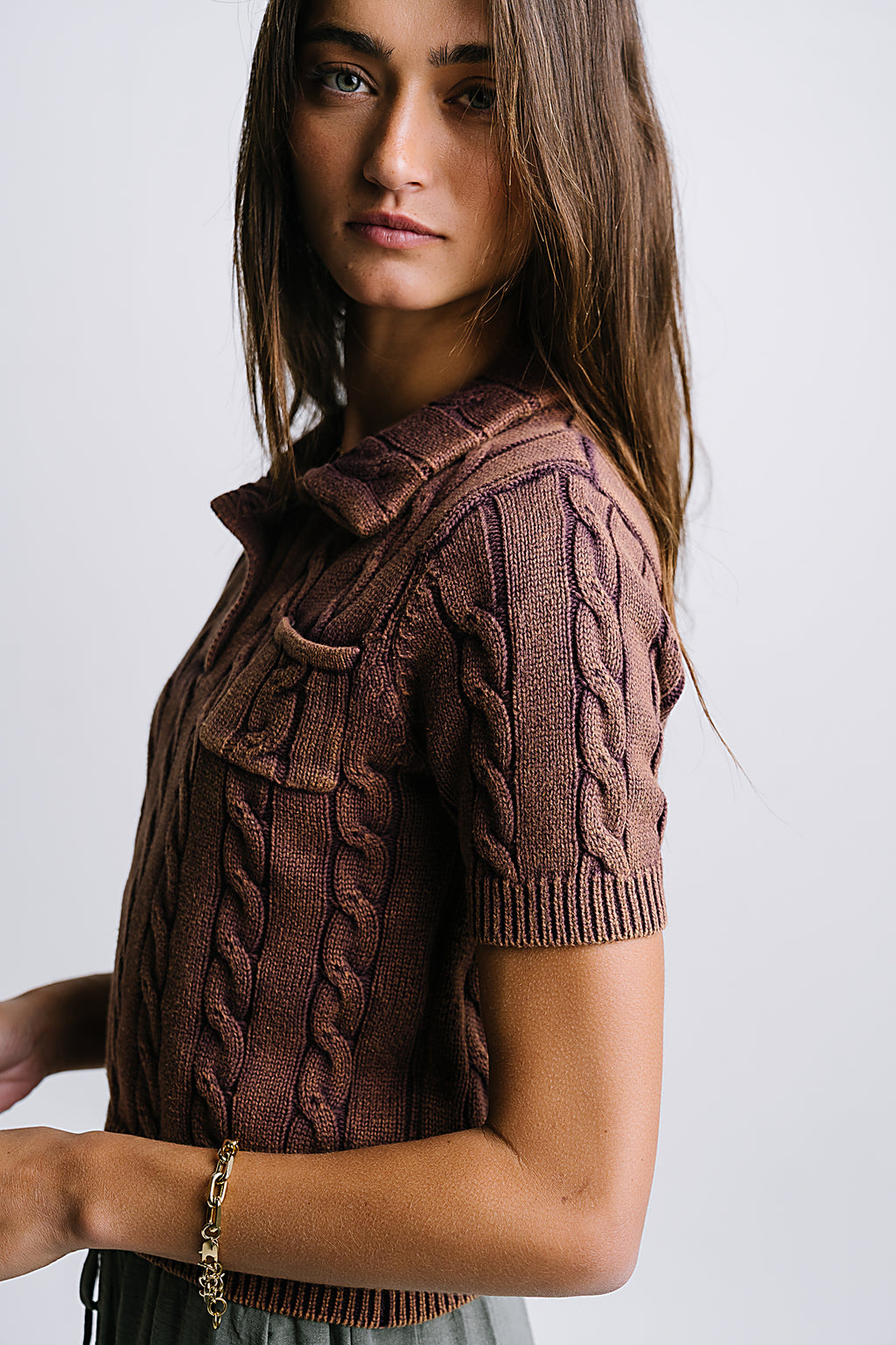 Halle Cable Knit Top in Plum - FINAL SALE