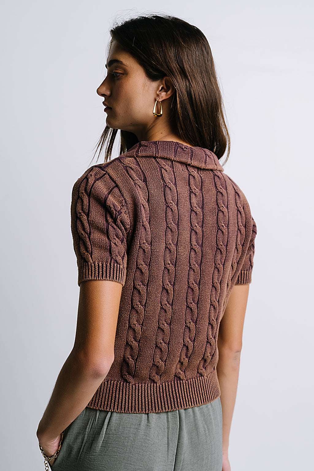 Halle Cable Knit Top in Plum - FINAL SALE