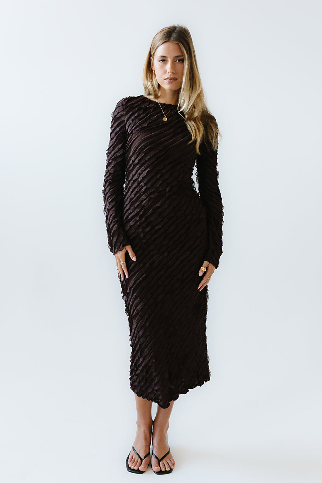 Bell Ruffle Maxi Dress in Brown - FINAL SALE