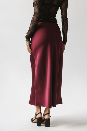 Tory Satin Maxi Skirt in Burgundy