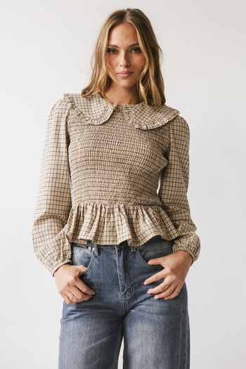 Kristy Smocked Blouse in Beige - FINAL SALE