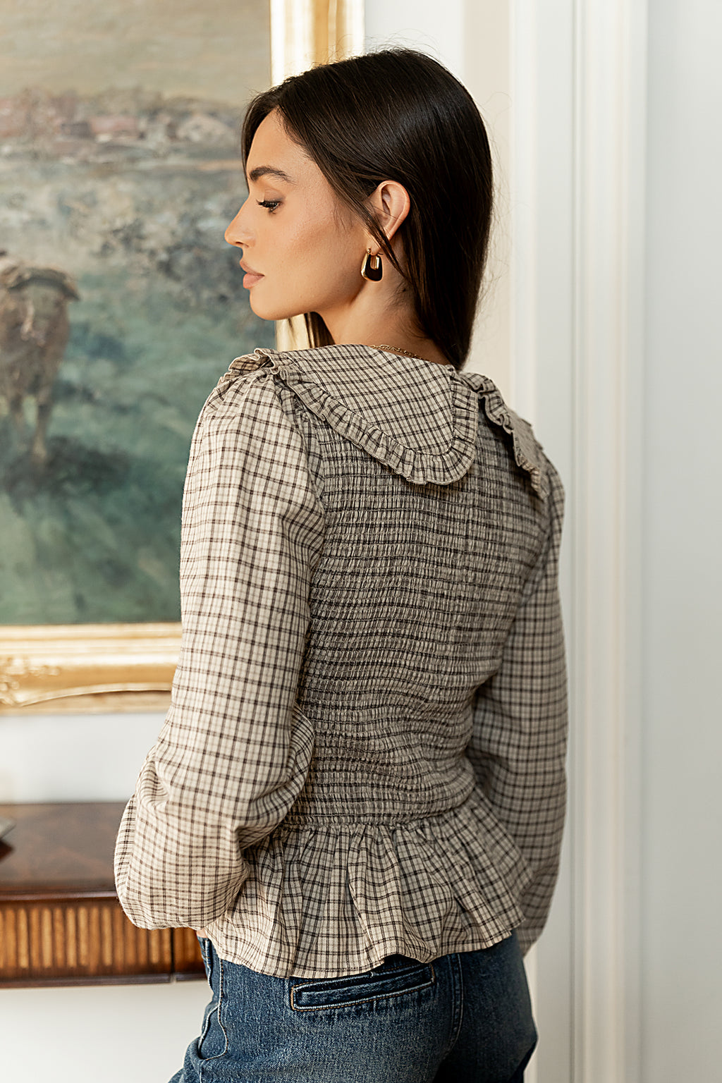 Kristy Smocked Blouse in Beige - FINAL SALE