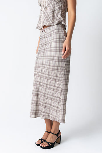 Jenna Plaid Maxi Skirt in Beige