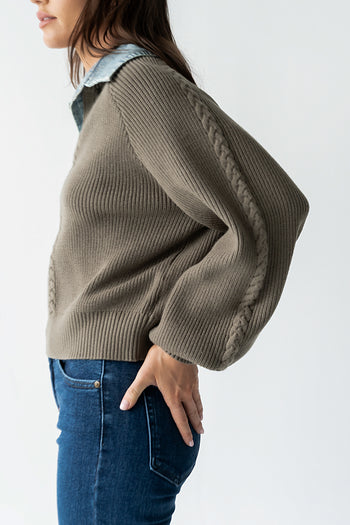 Melissa Contrast Sweater in Olive - FINAL SALE
