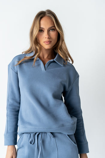 Patricia Collared Sweatshirt in Blue - FINAL SALE