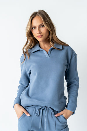 Patricia Collared Sweatshirt in Blue - FINAL SALE