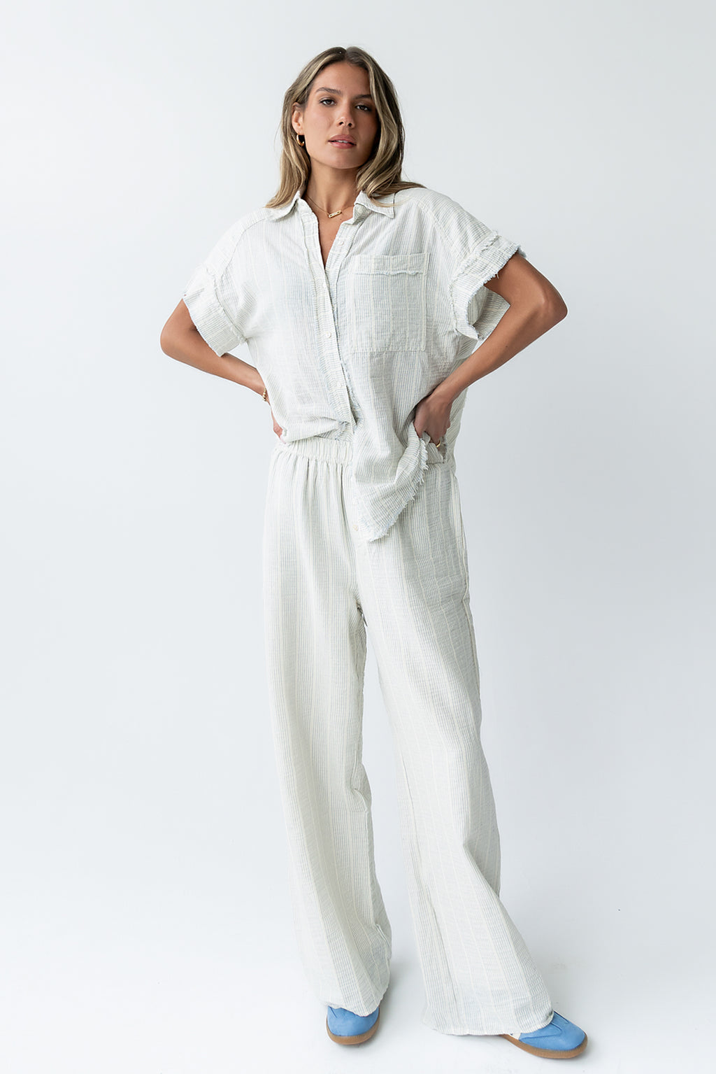 Belen Striped Wide Leg Pants in Denim Blue - FINAL SALE