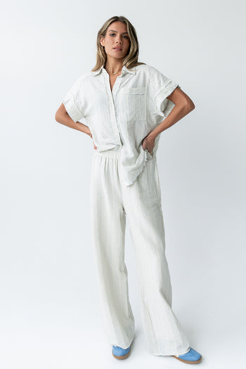 Belen Striped Wide Leg Pants in Denim Blue - FINAL SALE