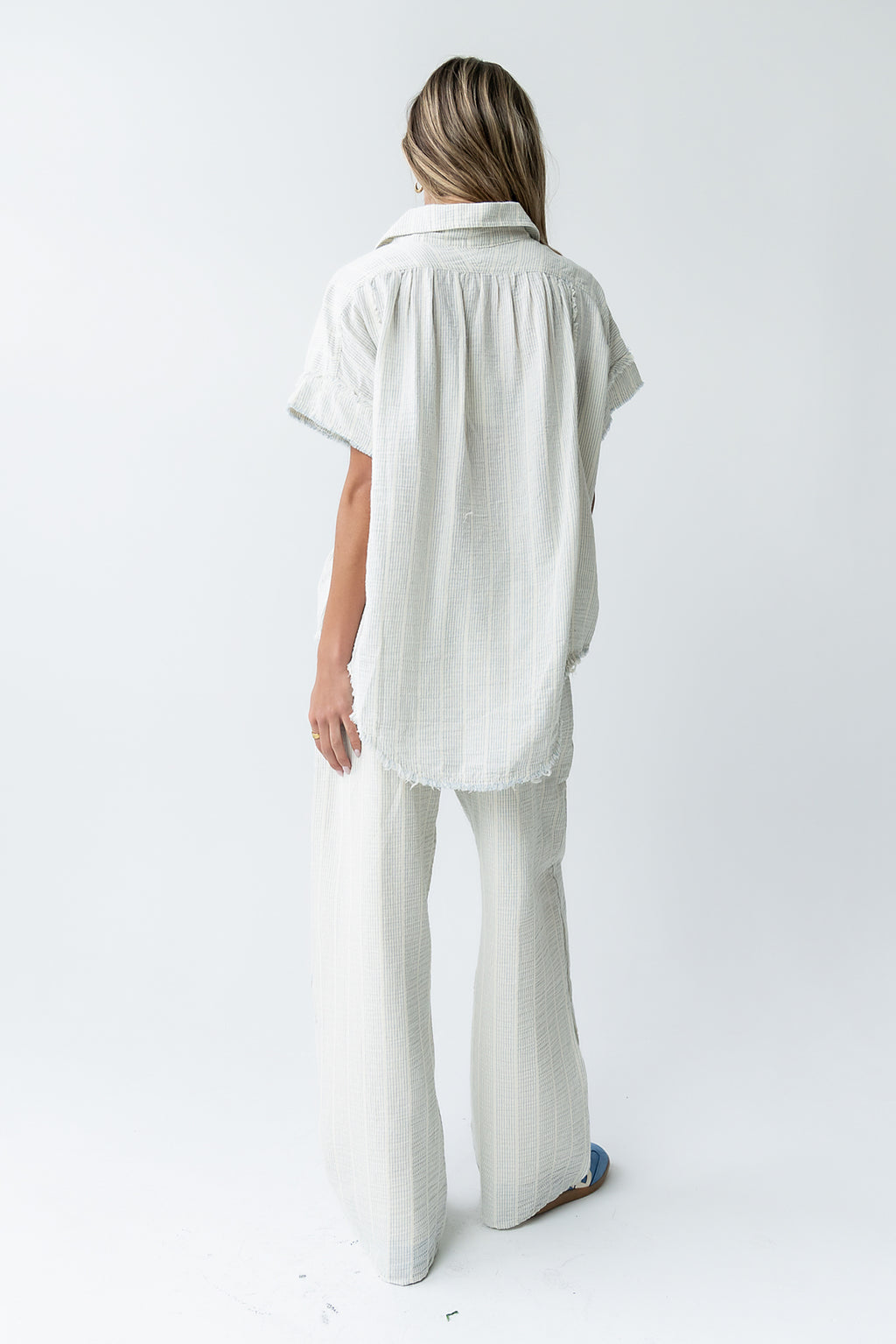 Belen Striped Wide Leg Pants in Denim Blue - FINAL SALE