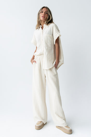 Belen Striped Button Up in Taupe - FINAL SALE