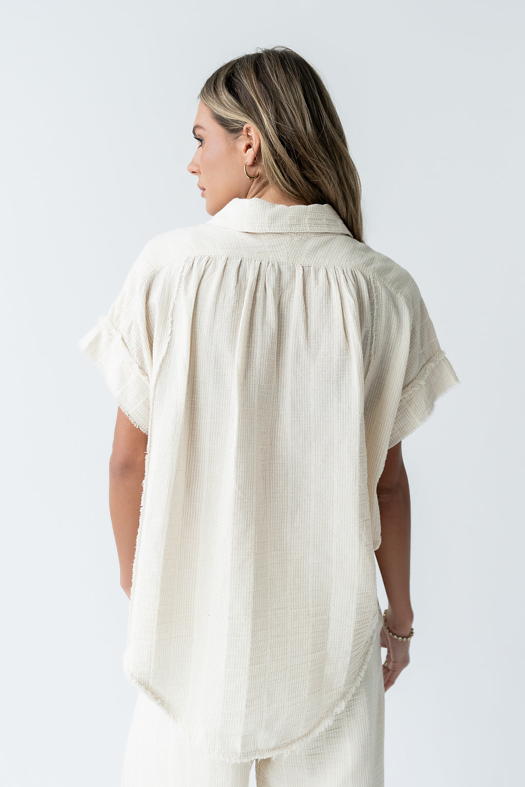 Belen Striped Button Up in Taupe - FINAL SALE
