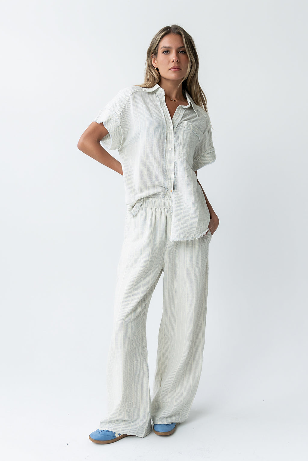 Belen Striped Wide Leg Pants in Denim Blue - FINAL SALE