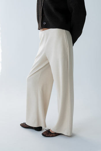 Ronda Ribbed Wide Leg Pants in Oatmeal - FINAL SALE