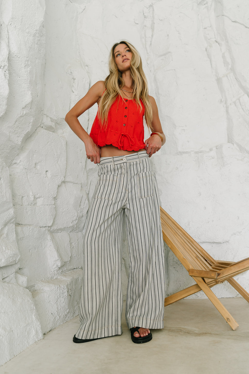 Brett Striped Wide Leg Pants in Black - FINAL SALE