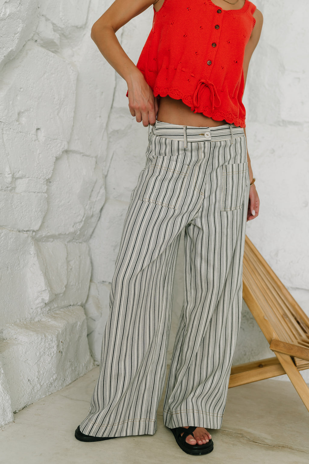Brett Striped Wide Leg Pants in Black - FINAL SALE