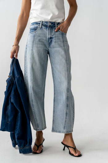Kessie Rhinestone Barrel Jeans