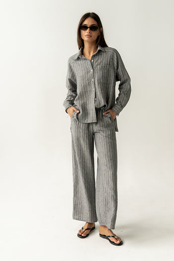 Conner Striped Button Down Top in Black