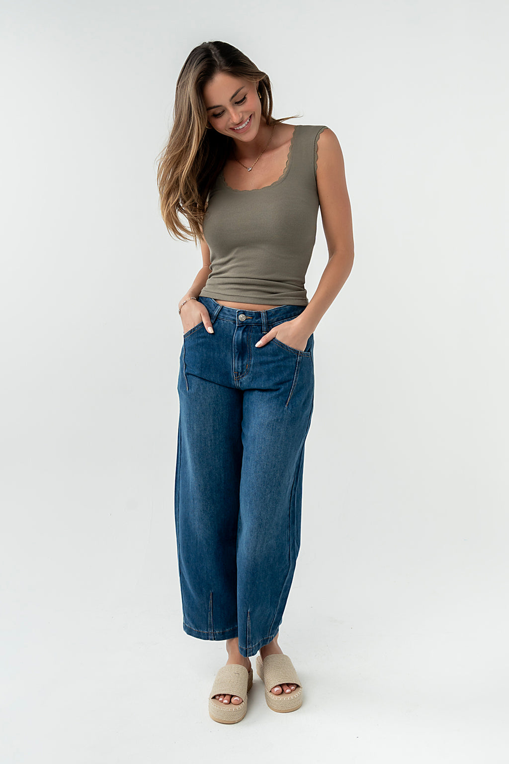 Sawyer Lace Trim Tank Top in Dusty Olive