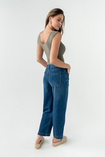 Sawyer Lace Trim Tank Top in Dusty Olive