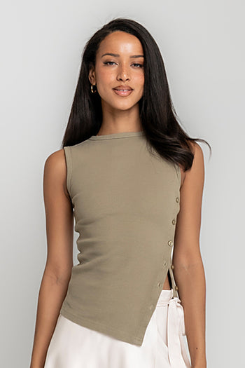 Nina Asymmetrical Tank in Olive - FINAL SALE