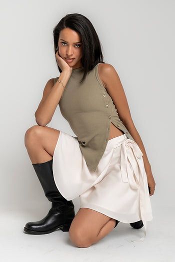 Nina Asymmetrical Tank in Olive - FINAL SALE