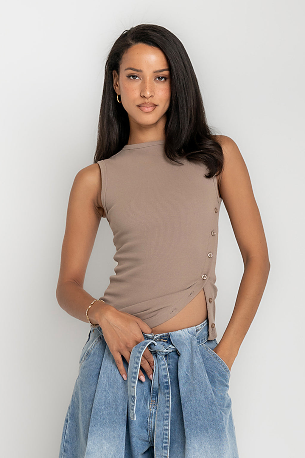 Nina Asymmetrical Tank in Taupe