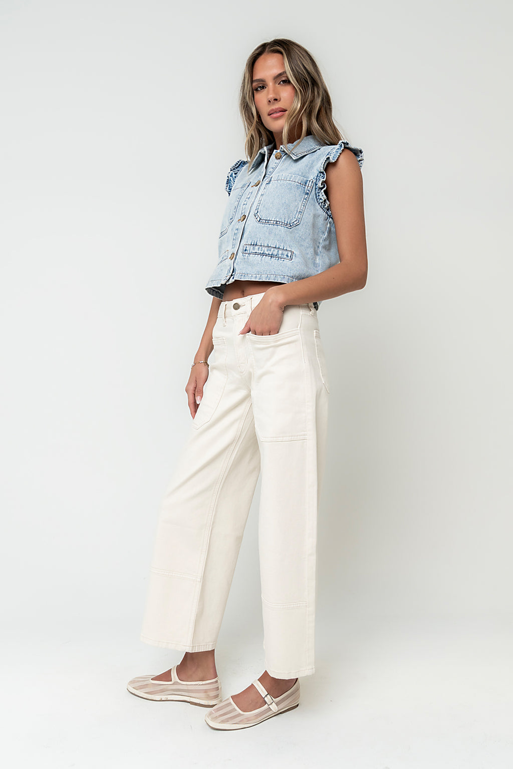 Mylah Wide Leg Jeans in Ivory - FINAL SALE
