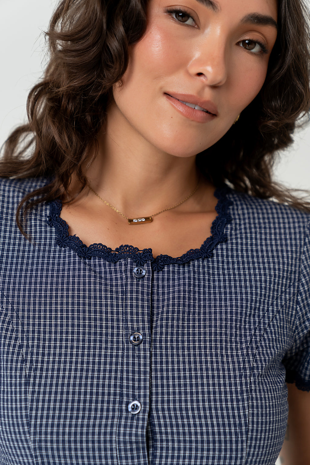Serra Lace Trim Blouse in Navy - FINAL SALE