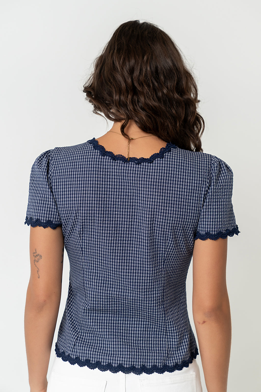 Serra Lace Trim Blouse in Navy - FINAL SALE
