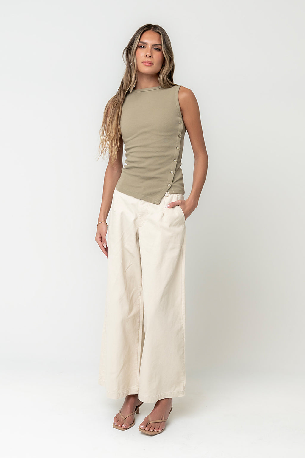Nina Asymmetrical Tank in Olive - FINAL SALE